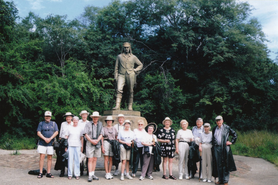 With the statue of Livingstone at Victoria Falls