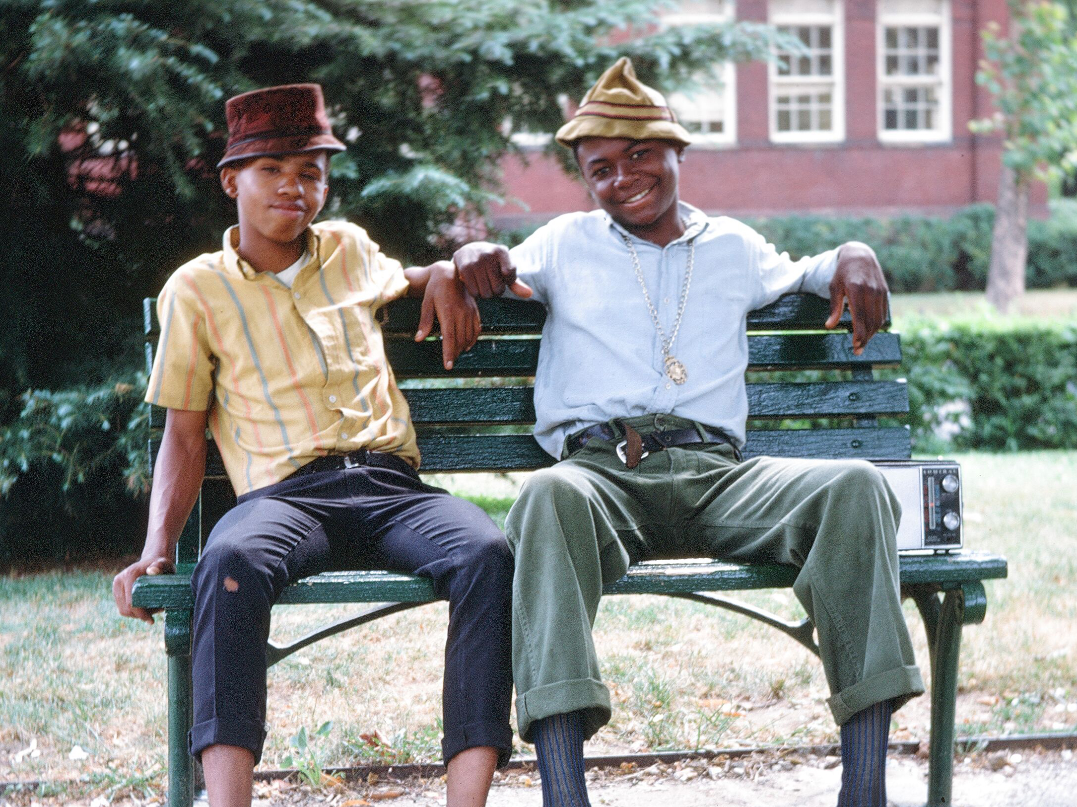 Teenagers on a park bench in Washington, DC.